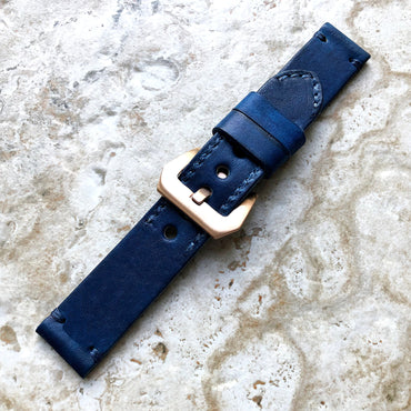 22mm Blue Leather Handmade Watch Band Strap Compatible with Apple Watch Ultra 2 9 8 7 SE 6 5 4 3 2 1 Series Fitbit Versa 2 3 4 Sense 2 Ionic