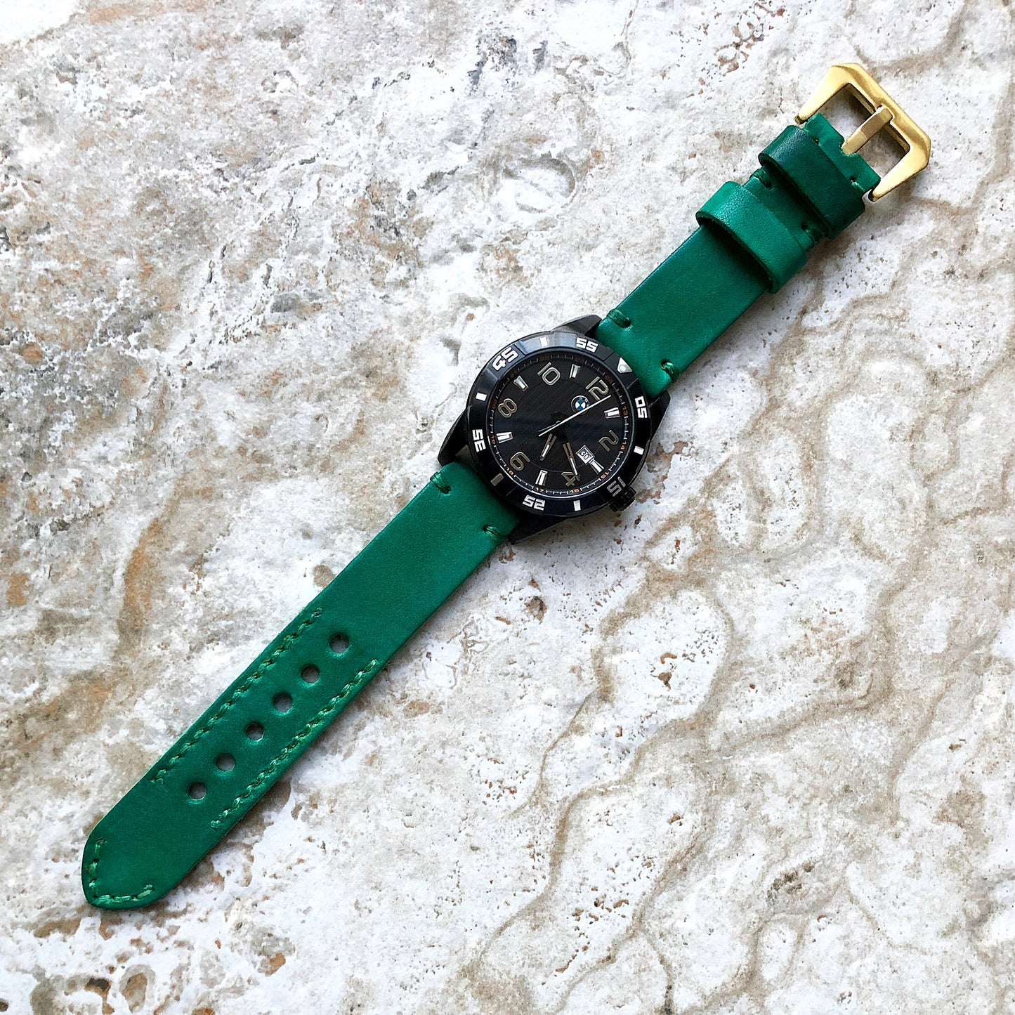 Green Band 22mm 24mm 25mm Leather Handmade Strap Compatible with Apple Ultra 8 7 SE 6 5 4 3 2 1 Watch Fitbit Versa 2 3 4 Sense 2 Ionic
