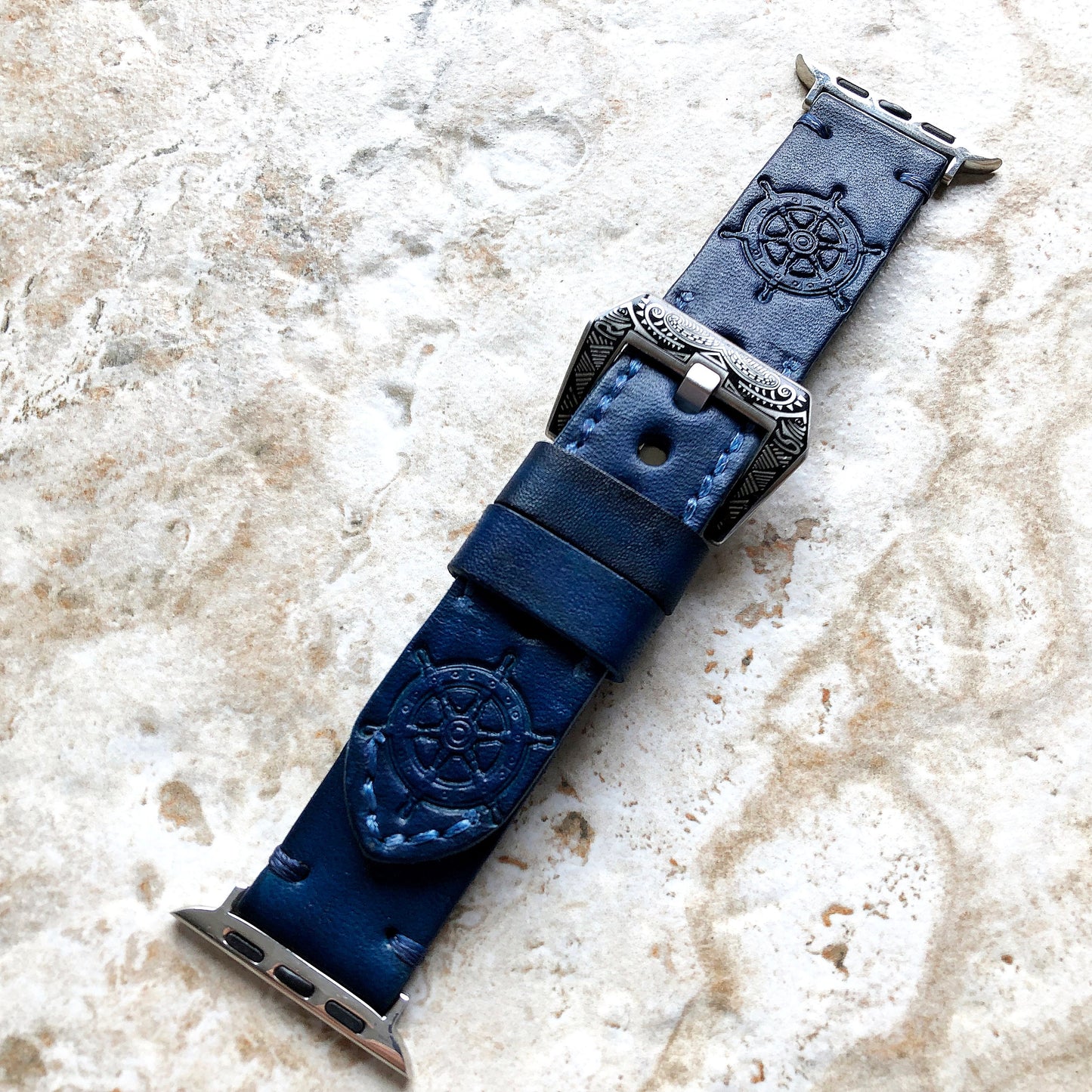 Royalty Rudder Band 22mm 24mm 25mm Tooled Embossed Genuine Leather Compatible with Apple Watch Fitbit Versa 2 3 4 Sense 2 Ionic Strap