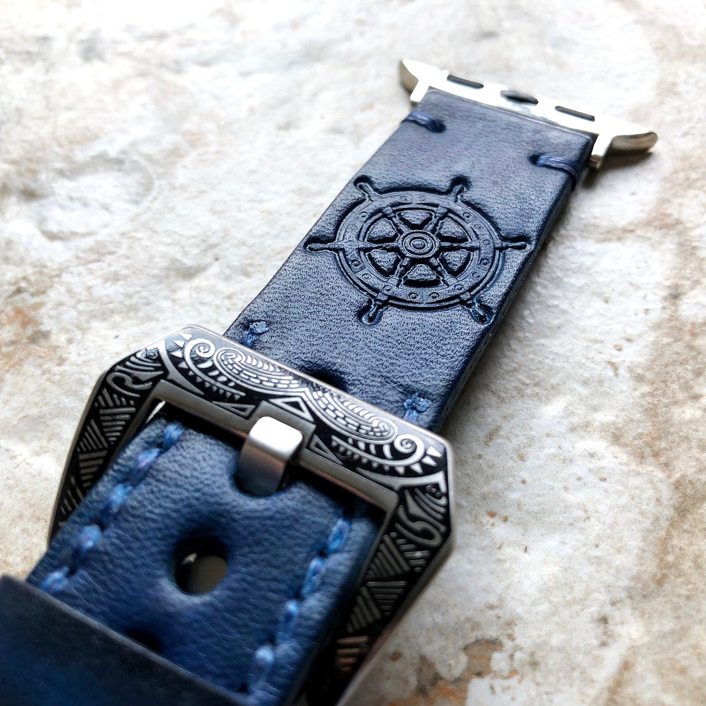 Royalty Rudder Band 22mm 24mm 25mm Tooled Embossed Genuine Leather Compatible with Apple Watch Fitbit Versa 2 3 4 Sense 2 Ionic Strap