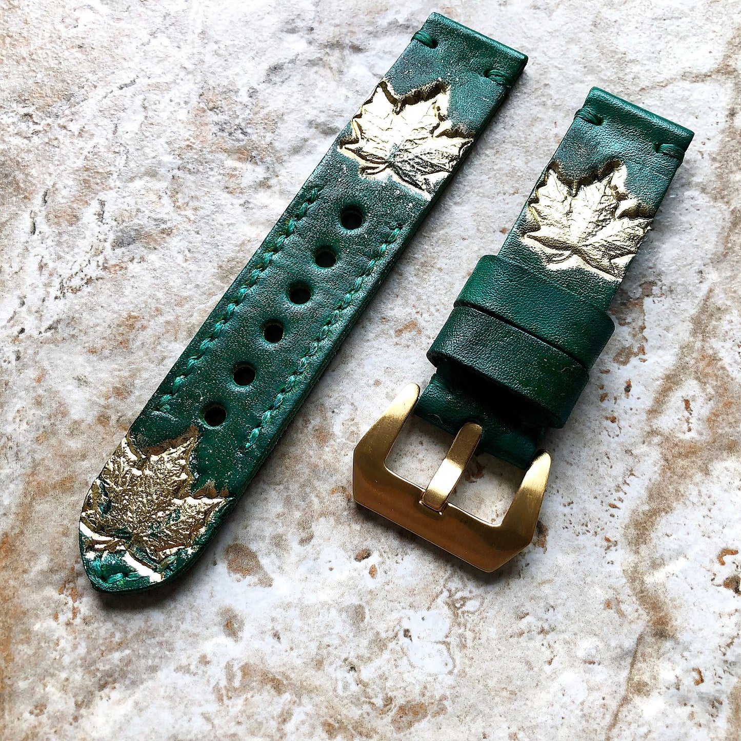 Maple Leaf Band 22mm 24mm 25mm Compatible with Apple Watch Fitbit Versa 2 3 4 Sense 2 Ionic Accented Embossed Tooled Real Leather Strap