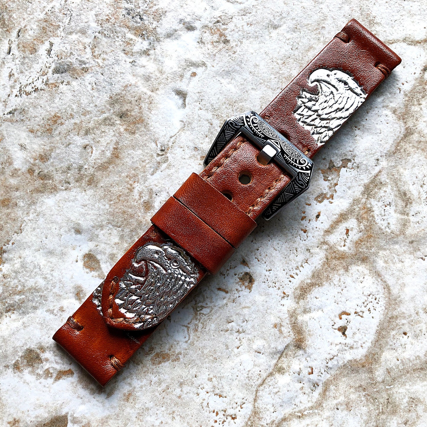 N American Eagle Band 22mm 24mm 25mm Compatible with Apple Watch Fitbit Versa 2 3 4 Sense 2 Ionic Accented Embossed Tooled Leather Strap