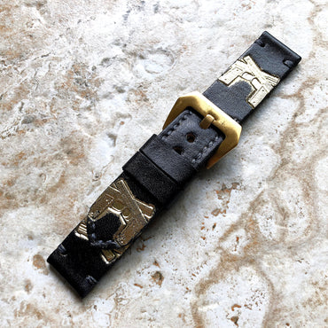 Crossed Pistols Band 22mm 24mm 25mm Compatible with Apple Watch Fitbit Versa 2 3 4 Sense 2 Ionic Accented Embossed Tooled Leather Strap