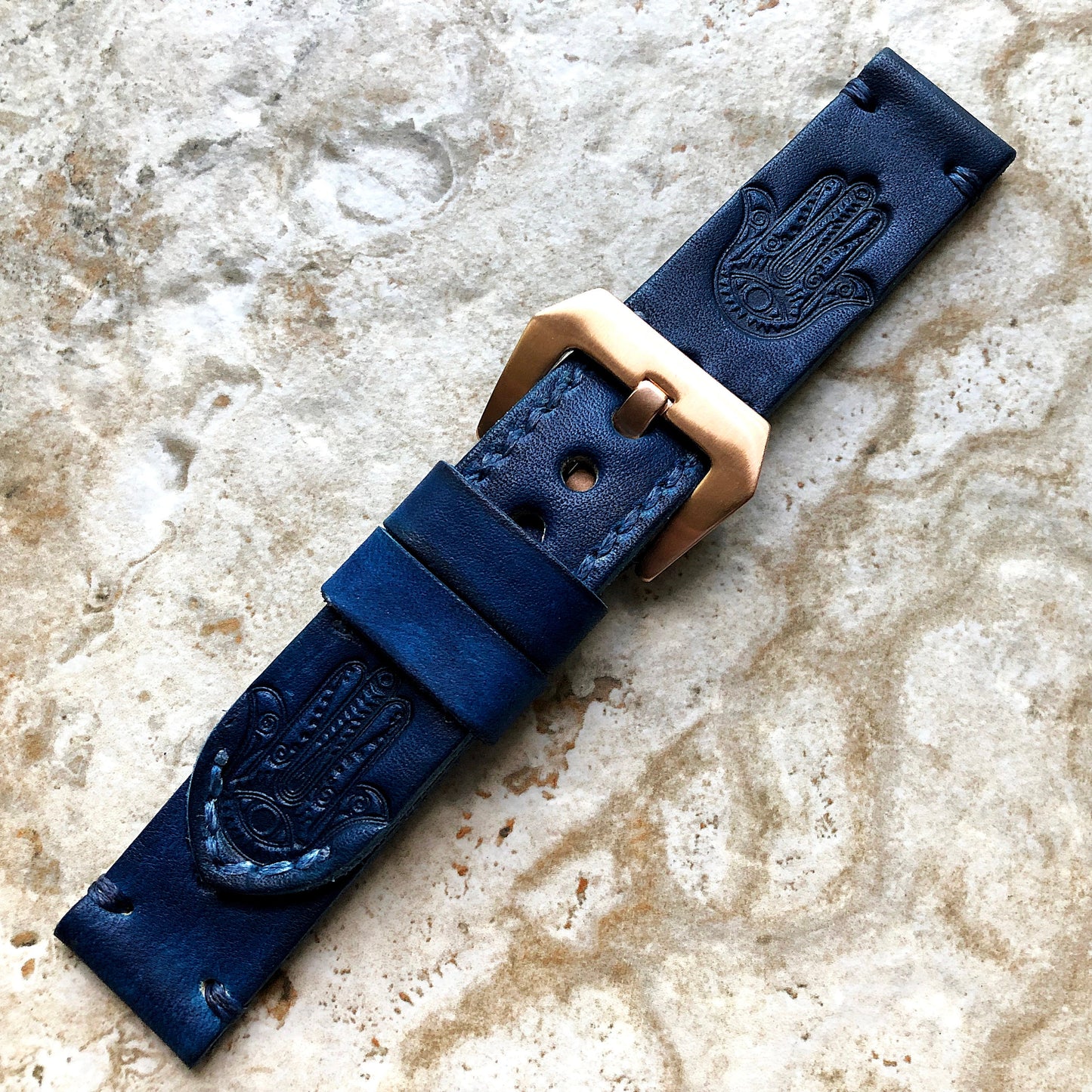 Hamsa Hamesh Band 22mm 24mm 25mm Embossed Genuine Leather Compatible with Apple Watch Fitbit Versa 2 3 4 Sense 2 Ionic Handmade Strap