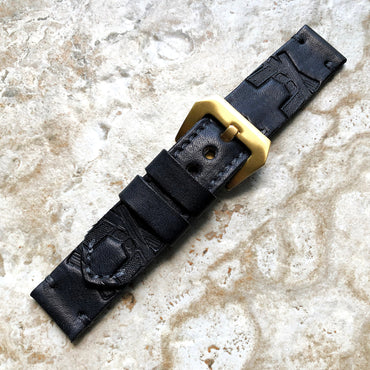 Crossed Pistols Band 22mm 24mm 25mm Embossed Genuine Leather Compatible with Apple Watch Fitbit Versa 2 3 4 Sense 2 Ionic Handmade Strap