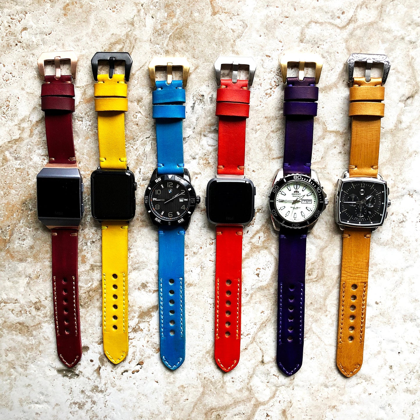 22mm Watch Band Yellow Color Leather Compatible with Apple Ultra 2 9 8 7 SE 6 5 4 3 2 Watch Fitbit Versa 2 3 4 Sense 2 Ionic Handmade Strap
