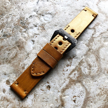 Gold Color Band 22mm 24mm 25mm Leather Compatible with Apple Watch Ultra 2 9 8 7 SE 6 5 4 3 2 1 Fitbit Versa 2 3 4 Sense 2 Ionic Strap