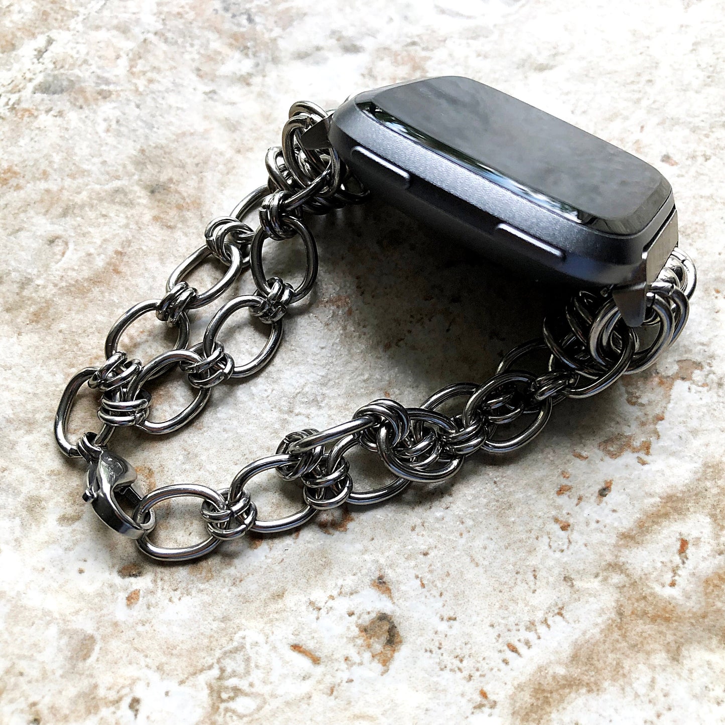 Fitbit Versa 2 3 4 Sense 2 New Bracelet Chain Links for Smartwatch Trackers Band Tarnish Resistant Silver Color Stainless Steel Handmade
