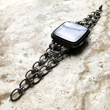 Fitbit Versa 2 3 4 Sense 2 New Bracelet Chain Links for Smartwatch Trackers Band Tarnish Resistant Silver Color Stainless Steel Handmade