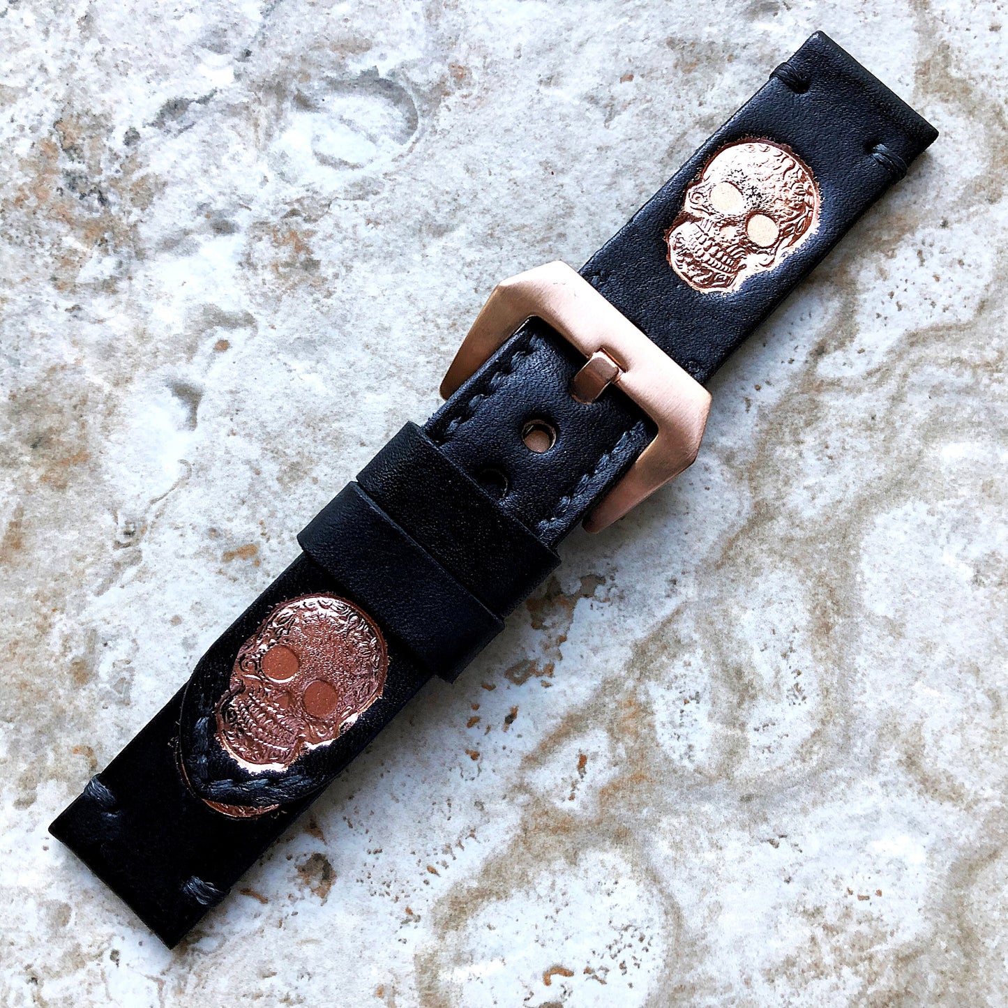 Fancy Skull Band 22mm 24mm 25mm Compatible with Apple Watch Fitbit Versa 2 3 4 Sense 2 Ionic Accented Embossed Real Leather Handmade Strap