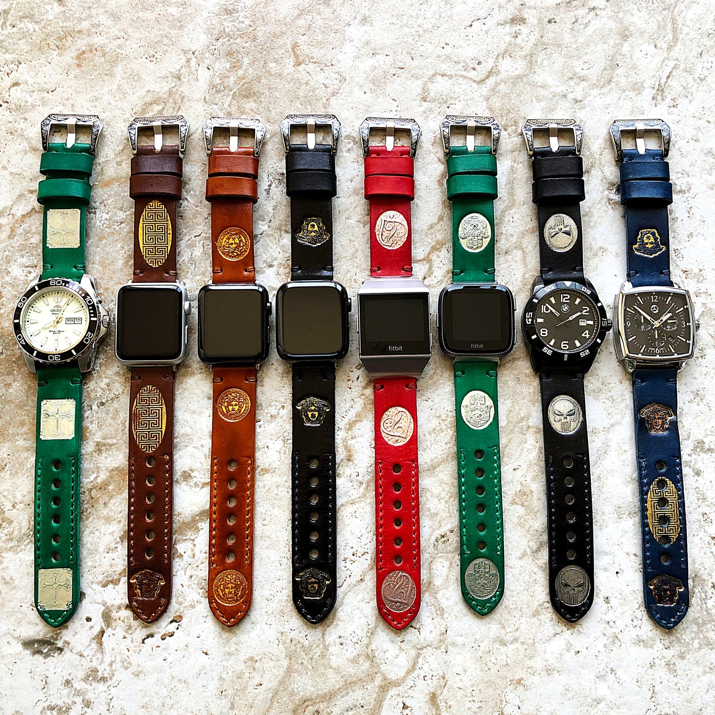 Cross Vintage Style Band 22mm 24mm 25mm Compatible with Apple Watch Fitbit Versa 2 3 4 Sense 2 Ionic Accented Embossed Real Leather Strap