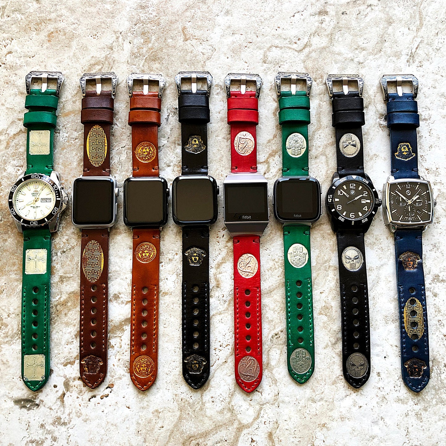Anchor SBL Vintage Style Band 22mm 24mm 25mm Compatible with Apple Watch Fitbit Versa 2 3 4 Sense 2 Ionic Accented Embossed Leather Strap