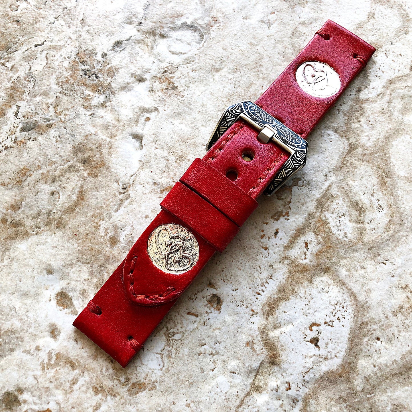 Love SRS New Vintage Style Band 22mm 24mm 25mm Compatible with Apple Watch Fitbit Versa 2 3 4 Sense 2 Ionic Accented Embossed Leather Strap