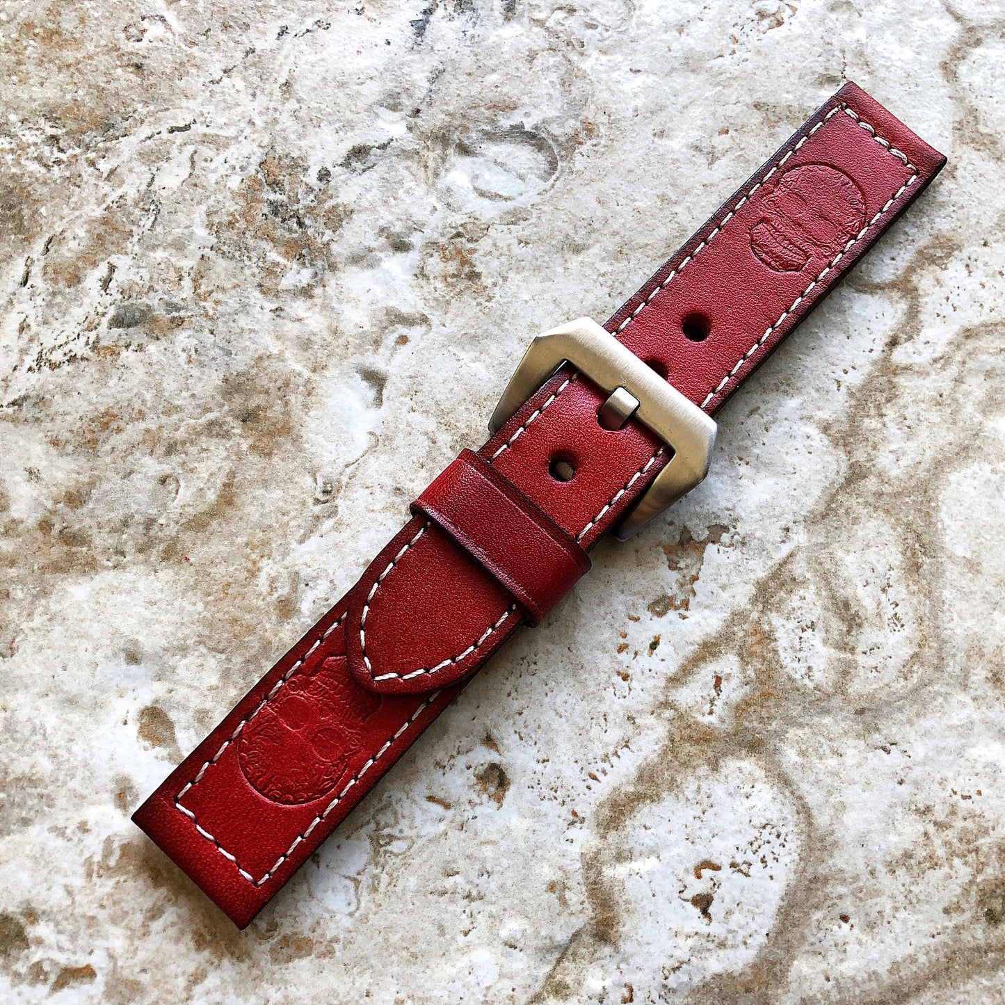 Limited New Red Skull Band 22mm 24mm 25mm Compatible with Apple Watch Fitbit Versa 2 3 4 Sense 2 Ionic Strap Embossed Tooled Real Leather