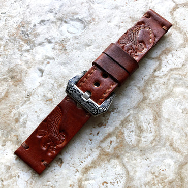 Eagle Attack Band 22mm 24mm 25mm Embossed Genuine Leather Compatible with Apple Watch Fitbit Versa 2 3 4 Sense 2 Ionic Handmade Strap