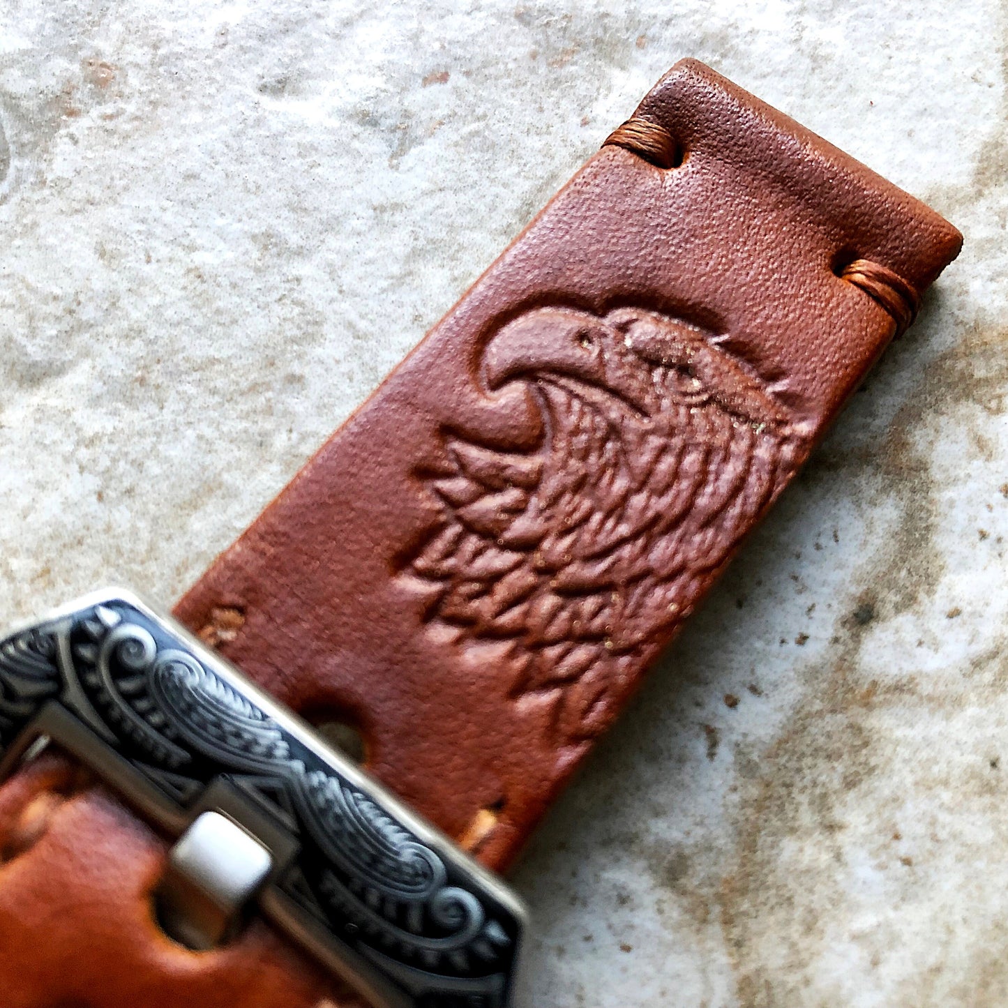 N American Eagle Band 22mm 24mm 25mm Tooled Embossed Genuine Leather Compatible with Apple Watch Fitbit Versa 2 3 4 Sense 2 Ionic Strap