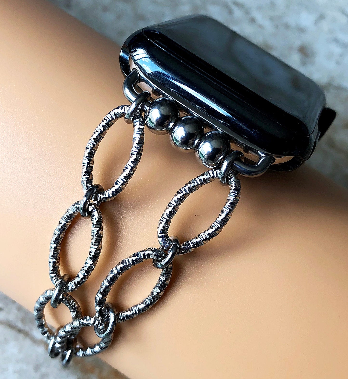Apple Stylized Engraved New Bracelet Chain Link for iWatch Ultra 2 49mm and 9 8 Series 41mm 45mm Case Band Handmade Fashion Jewelry Strap