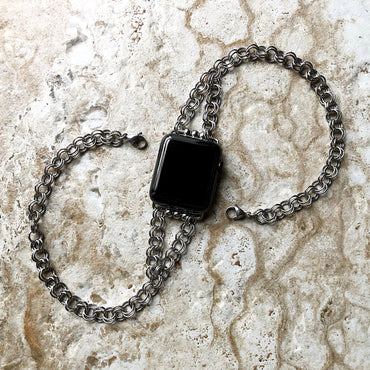 Apple Watch Band for iWatch Ultra 2 49mm and 9 8 Series 41mm 45mm Case Double Round Link Chain Handmade Bracelet Fashion Jewelry Wrist Strap