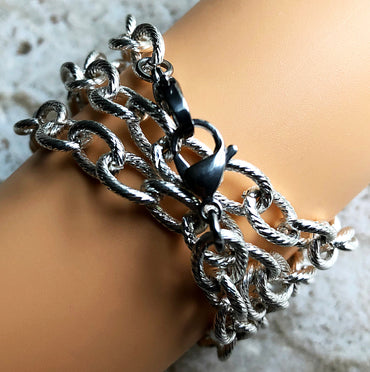 Apple Watch Ultra 2 49mm and 9 8 Series 41mm 45mm Case Twisted Wire Links Chain Bracelet Handmade Bands Fashion Jewelry Strap Silver Color