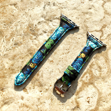 Apple Watch Blue Roses Band for All Series iWatch 38mm 40mm 41mm 42mm 44mm 45mm 49mm Slim Elegant Soft Leather Straps Bracelet