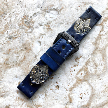 BS of America Band 22mm 24mm 25mm Compatible with Apple Watch Fitbit Versa 2 3 4 Sense 2 Ionic Accented Embossed Tooled Real Leather Strap