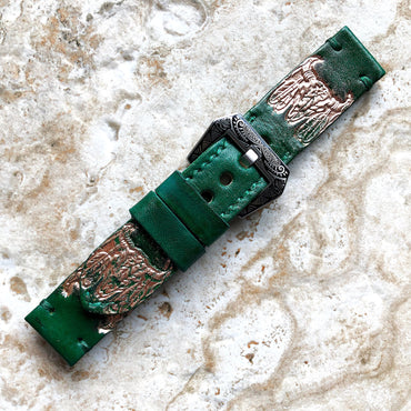 Buffalo Skull Band 22mm 24mm 25mm Compatible with Apple Watch Fitbit Versa 2 3 4 Sense 2 Ionic Accented Embossed Tooled Real Leather Strap