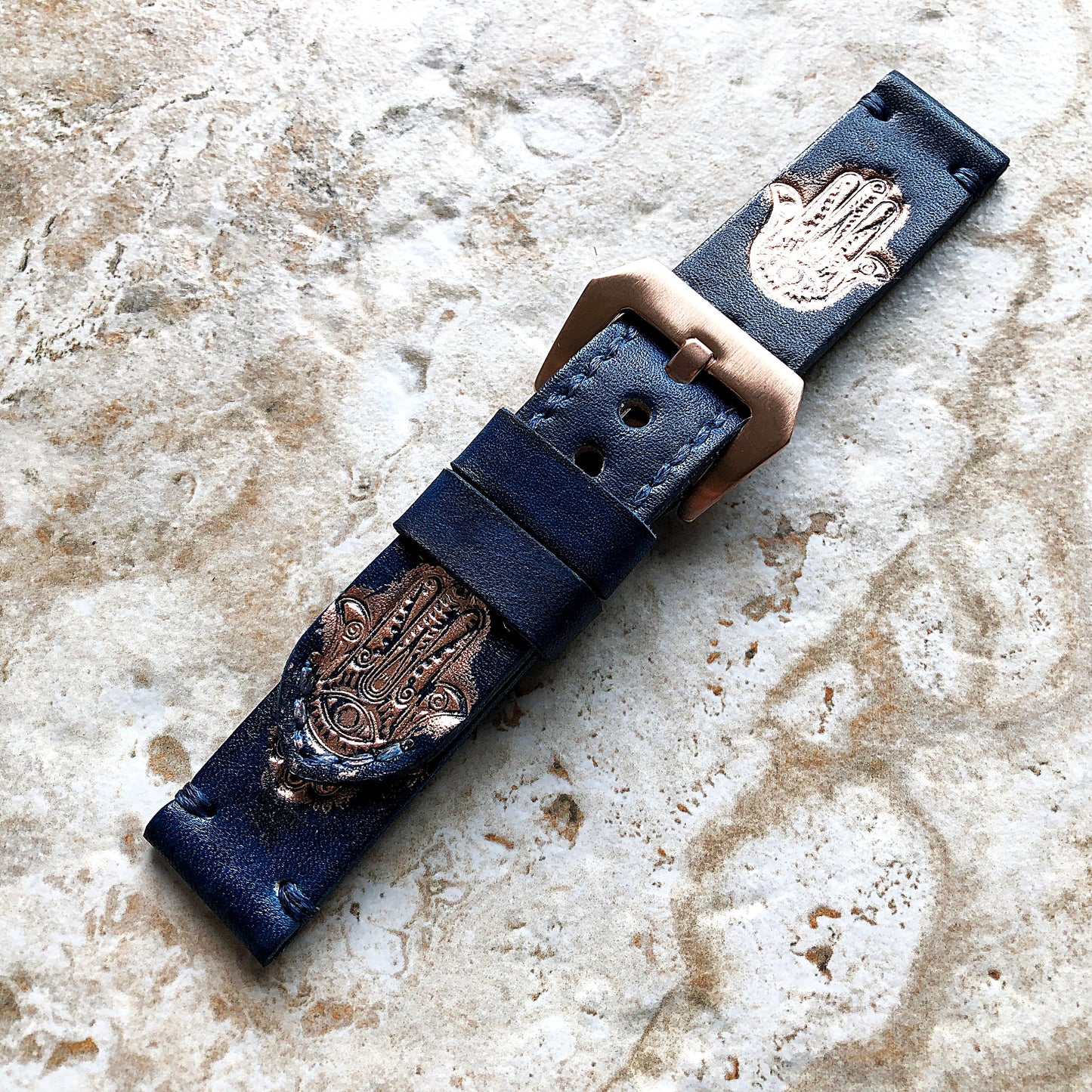 Hamsa Hamesh Band 22mm 24mm 25mm Compatible with Apple Watch Fitbit Versa 2 3 4 Sense 2 Ionic Accented Embossed Tooled Real Leather Strap