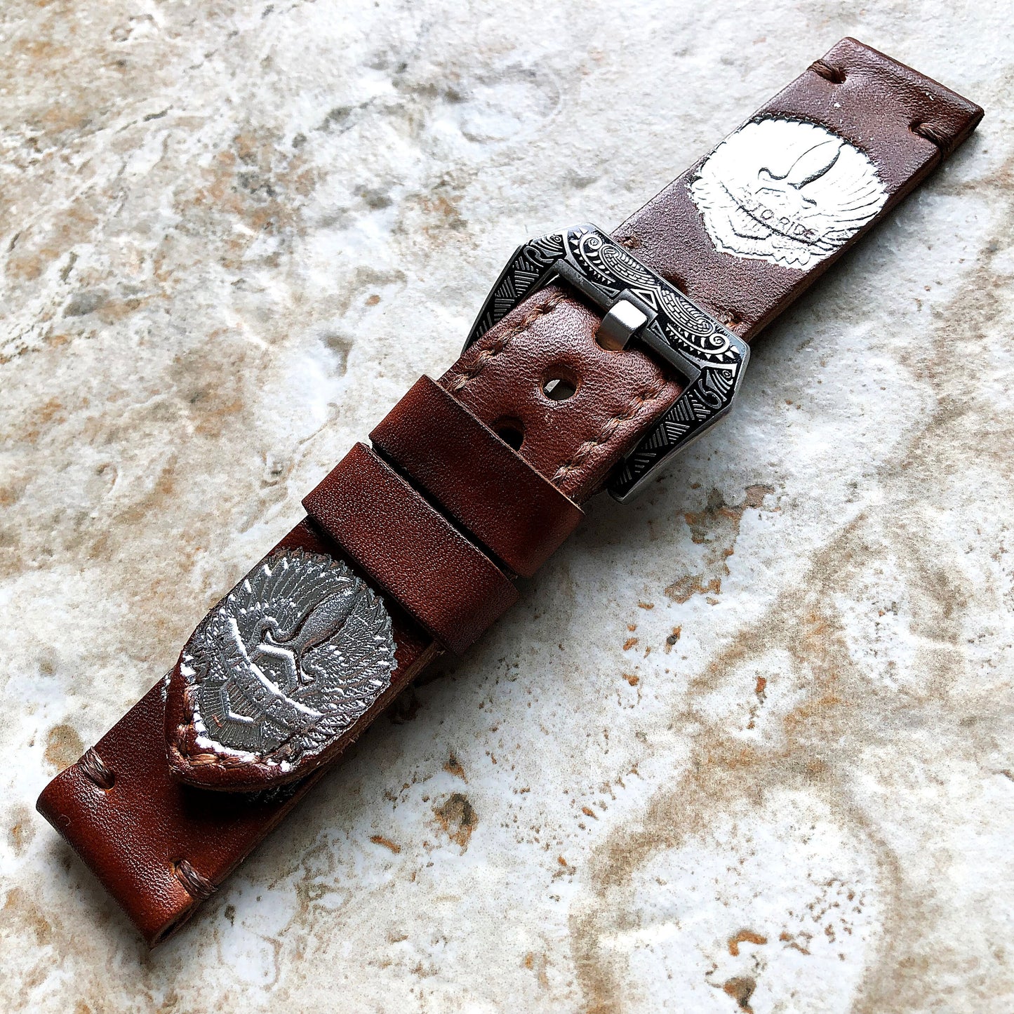 Live to Ride Band 22mm 24mm 25mm Compatible with Apple Watch Fitbit Versa 2 3 4 Sense 2 Ionic Accented Embossed Handmade Real Leather Strap