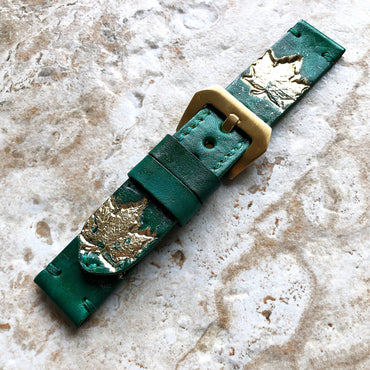 Maple Leaf Band 22mm 24mm 25mm Compatible with Apple Watch Fitbit Versa 2 3 4 Sense 2 Ionic Accented Embossed Tooled Real Leather Strap