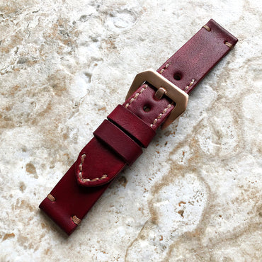 Burgundy Red Band 22mm 24mm 25mm Leather Compatible with Apple Watch Ultra 2 9 8 7 SE 6 5 4 3 2 1 Fitbit Versa 2 3 4 Sense 2 Ionic Strap