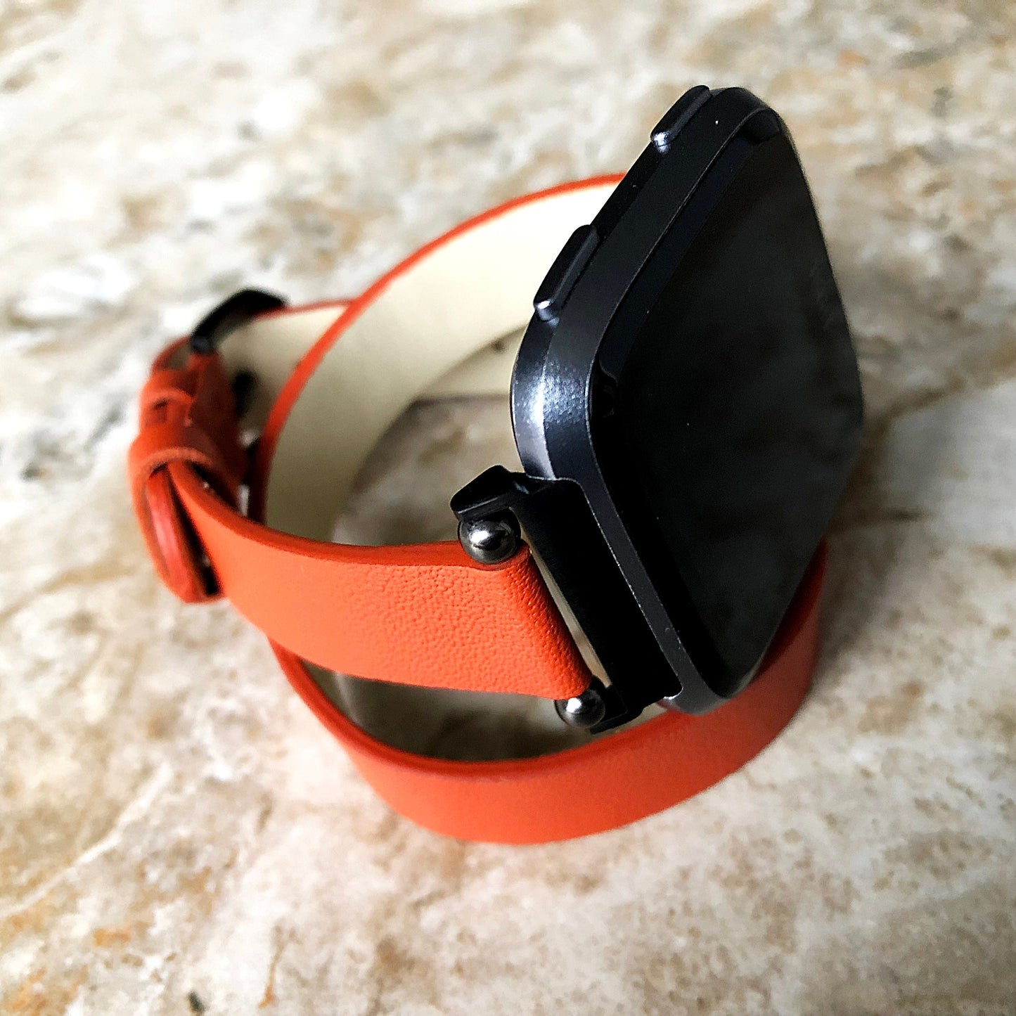 Fitbit Versa 2 3 4 Sense 2 Orange Soft Band Double Wrap Around Wrist Eco Vegan Leather Watch Strap Twice Bracelet in Silver Rose Gold Black