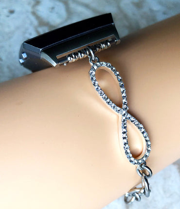 Fitbit Ionic Infinity Symbols with Crystals Bracelet for Fitness Tracker Smartwatch Band Tarnish Resistant Silver Color Stainless Steel