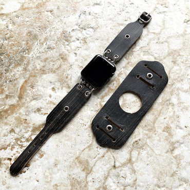 Apple Watch Cuff Black Brushed Genuine Leather Band for iWatch Ultra 2 49mm and 9 8 Series 41mm 45mm Case Handmade Strap Bracelet Wristband