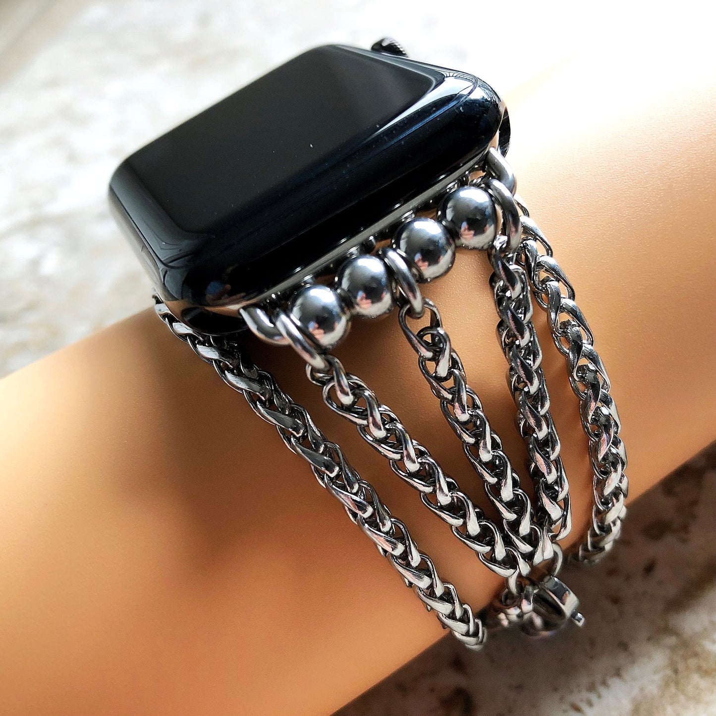 Apple Wheat Chain 4mm Silver Color Bracelet for iWatch Ultra 2 9 8 7 SE 6 5 4 3 2 1 Case 38mm 40mm 41mm 42mm 44mm 45mm 49mm Band St Steel