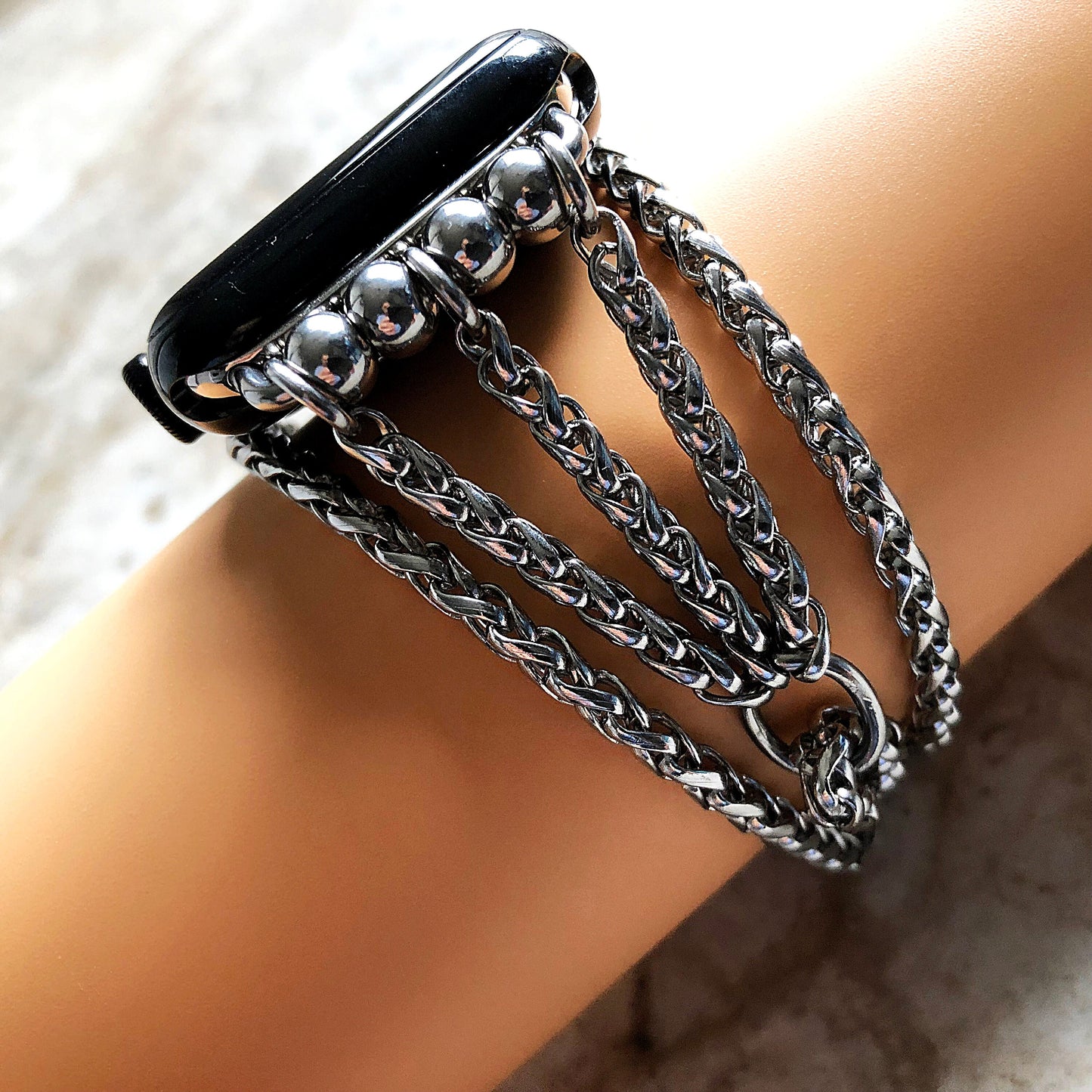 Apple Wheat Chain 4mm Silver Color Bracelet for iWatch Ultra 2 9 8 7 SE 6 5 4 3 2 1 Case 38mm 40mm 41mm 42mm 44mm 45mm 49mm Band St Steel
