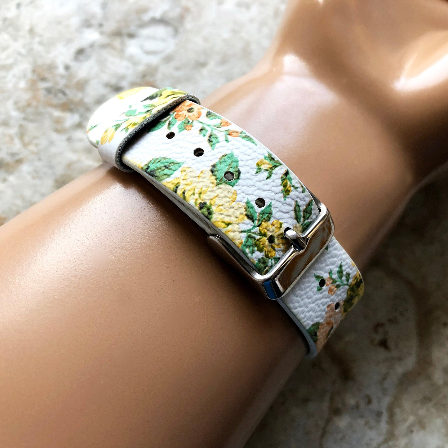 Google Pixel Watch 3 2 1 41mm Band Yellow Floral Roses FL-1 Leather Bracelet Wristband Strap Flowers Fashion Accessory Tech Jewelry B18A20