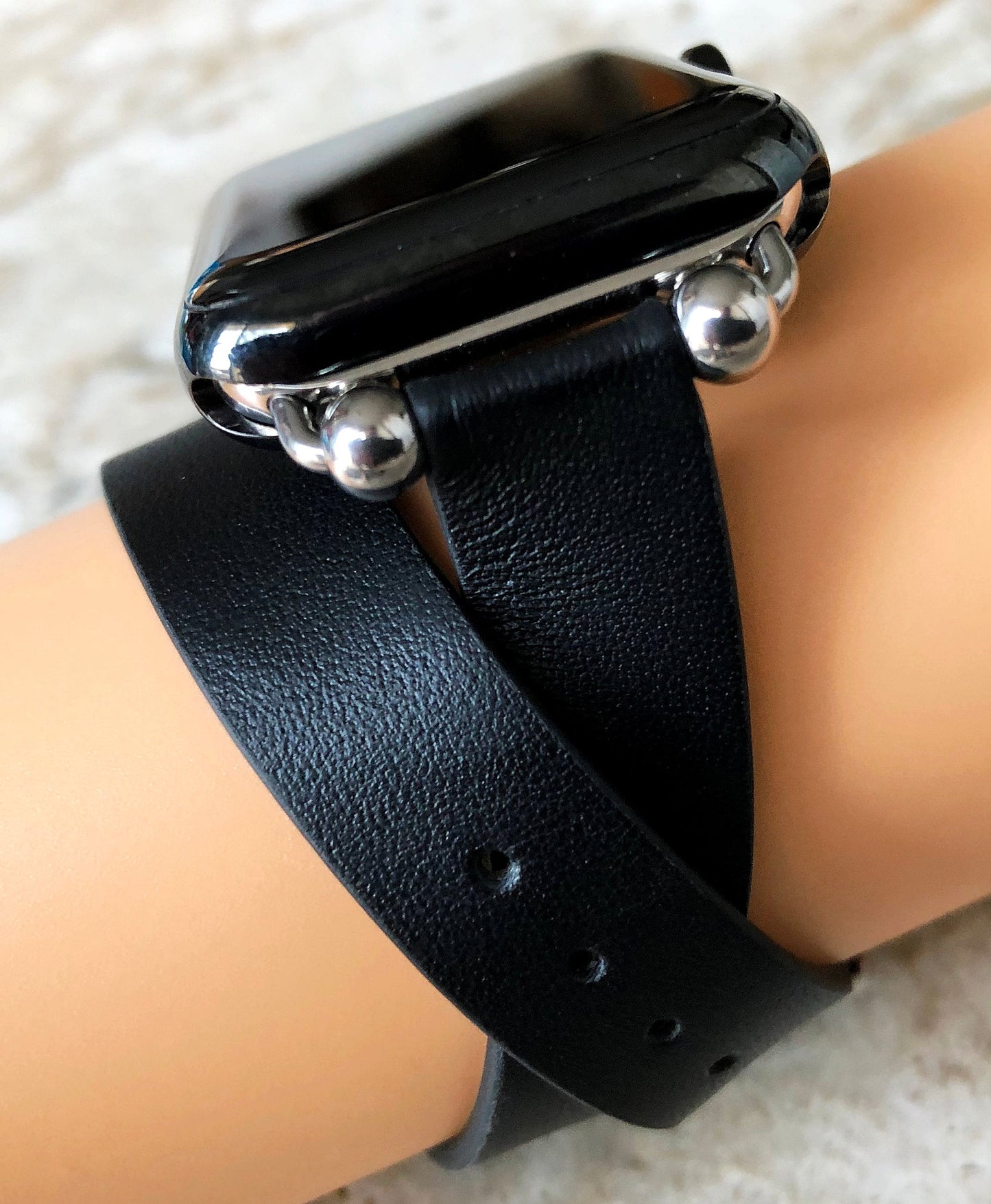 Apple Gray Twice Wrap Around Wrist Leather Band for iWatch Ultra 2 9 8 7 SE 6 5 4 3 2 1 38mm 40 41 42mm 44mm 45mm 49mm Double Bracelet Strap