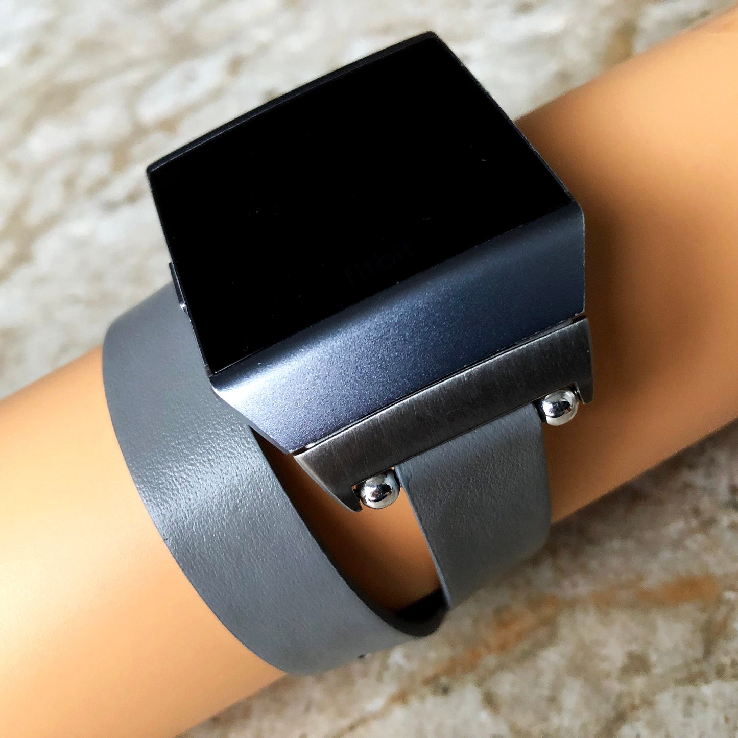 Fitbit Ionic Gray Soft Band for Double Wrap Around Wrist Eco Vegan Leather Watch Strap Twice Bracelet SB in Silver Rose Gold Black Finish