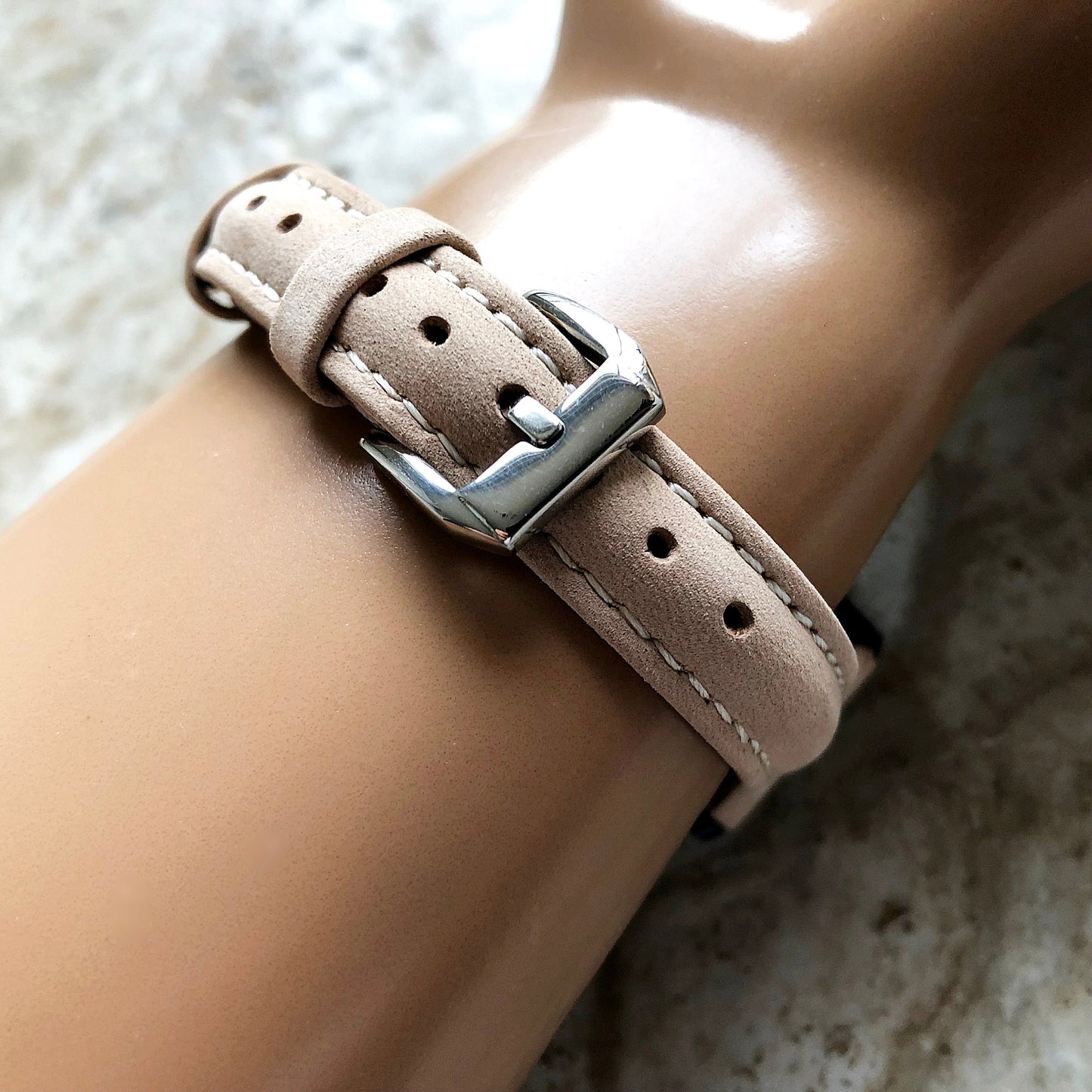 Google Pixel Watch 3 2 1 41mm Band Beige Slim Elegant Leather with Stitches Bracelet Wristband Strap Fashion Accessory Tech Jewelry B20-A