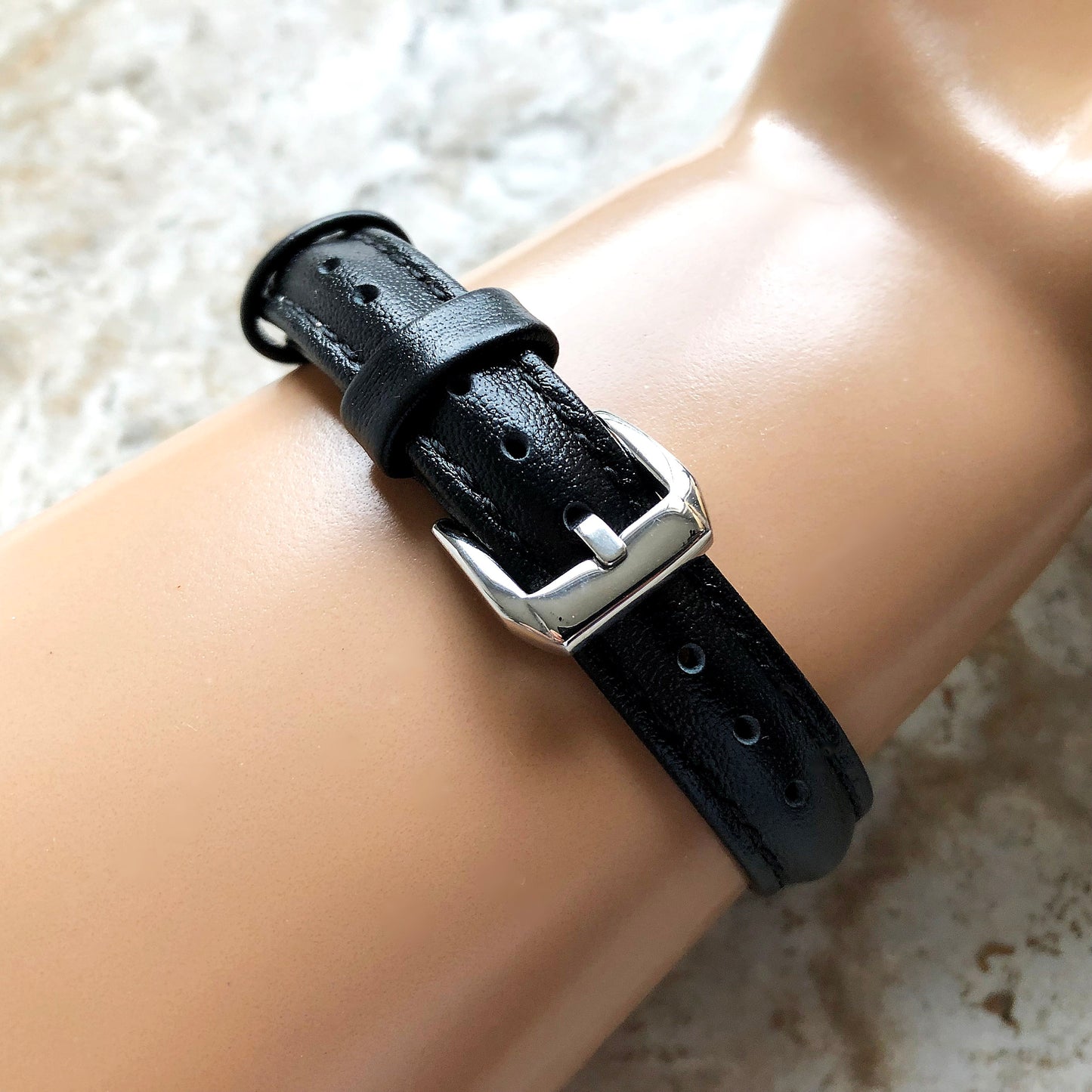 Google Pixel Watch 3 2 1 41mm Band Black Slim Elegant Leather with Stitches Bracelet Wristband Strap Fashion Accessory Tech Jewelry B20-A