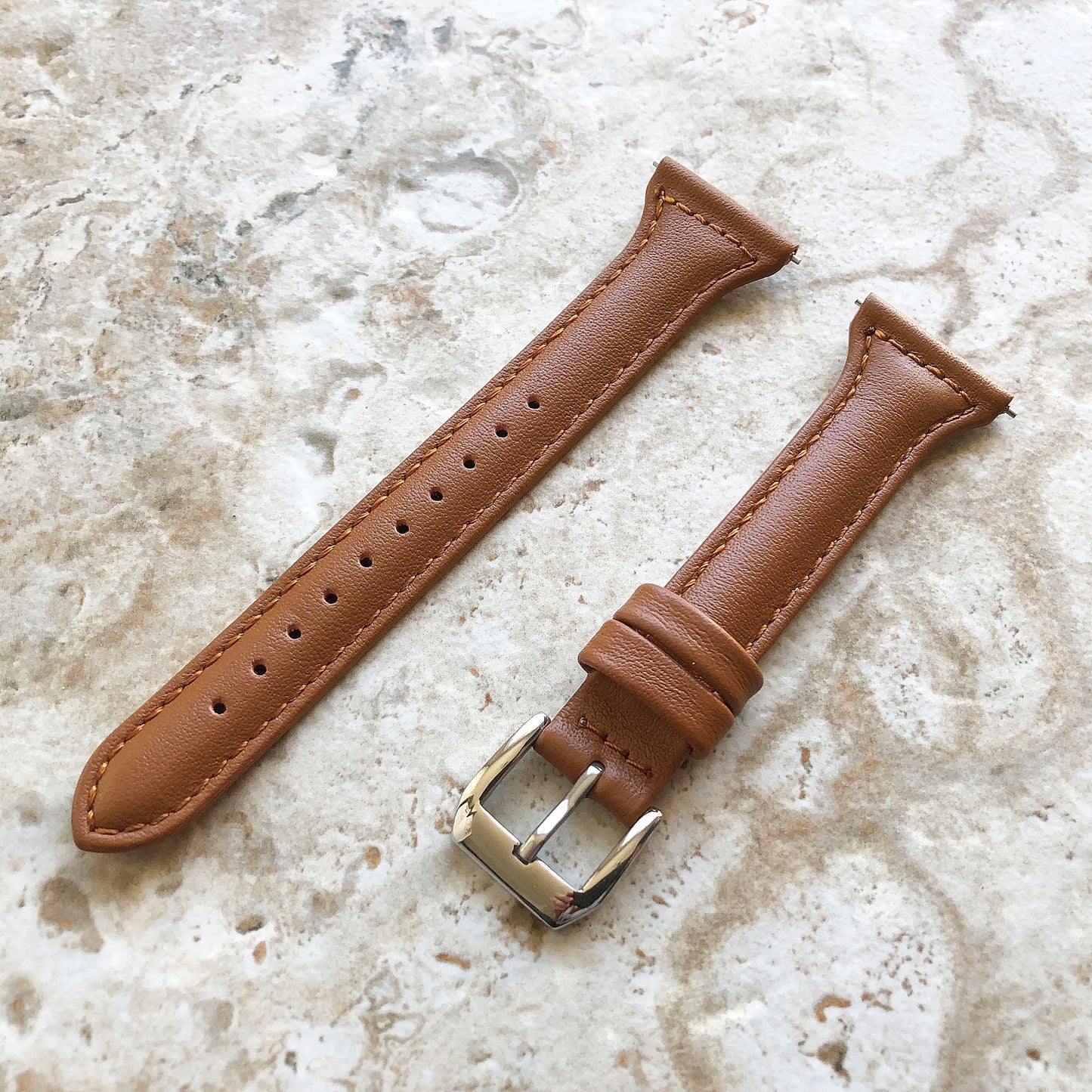 Garmin Brown Elegant Band for Vivoactive 5 3 and Music (Verizon) Slim Leather with Stitches Bracelet Strap Cuff Wristband Quick Release B20