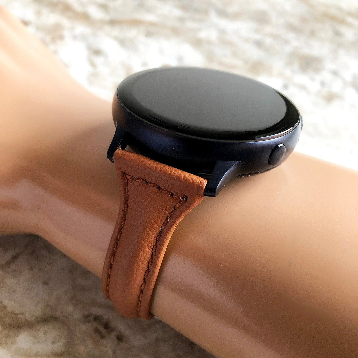 Brown Slim Band for Samsung Watch 7 6 5 4 40mm 44mm 45mm Classic 42mm 43mm 46mm 47mm Leather with Stitches Bracelet Strap Quick Release B20