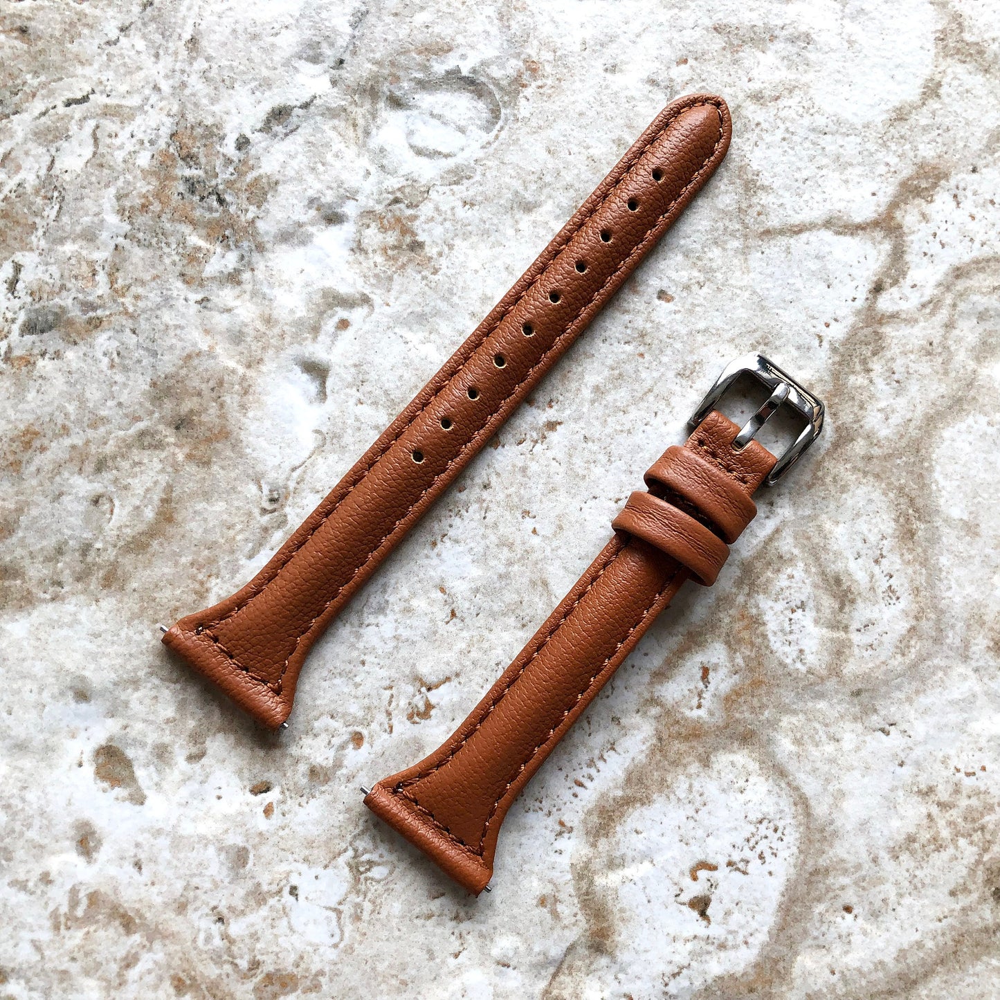 Samsung Brown Elegant Band for Galaxy Watch Active 2 40mm 42mm 44mm Slim Leather with Stitches Bracelet Cuff Wristband Strap Quick Release