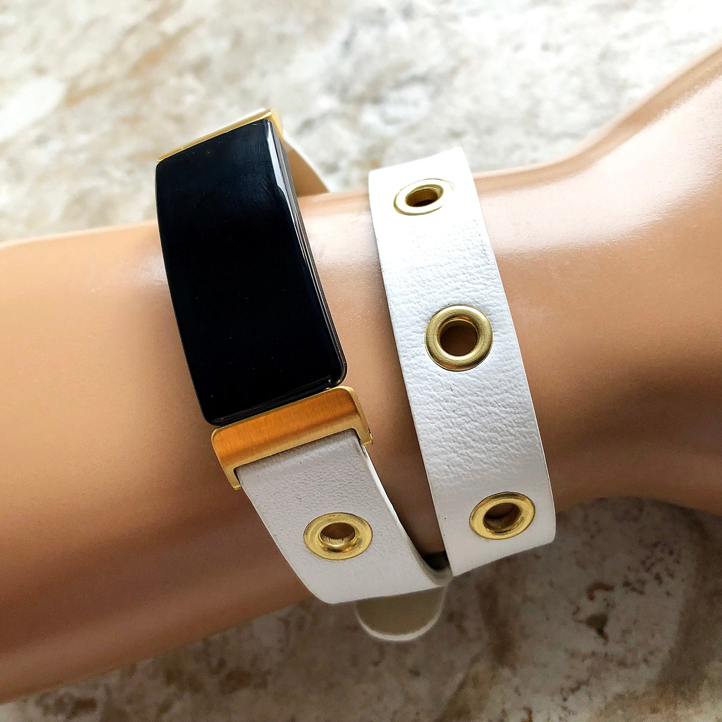 Fitbit Inspire 2 HR New Soft Leather Band Fitness Tracker Wristband Double Twice Wrap Bracelet Adapters Silver Black Rose Gold Finish Color