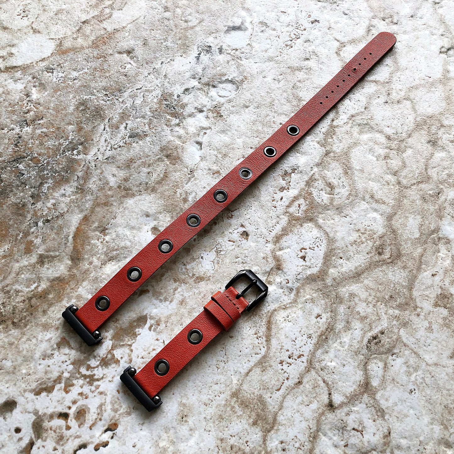 Fitbit Grommets Band for Versa 2 3 4 Sense 2 Orange Eco Leather Watch Strap Double Wrap Around Wrist Bracelet Silver Rose Gold Black Buckle