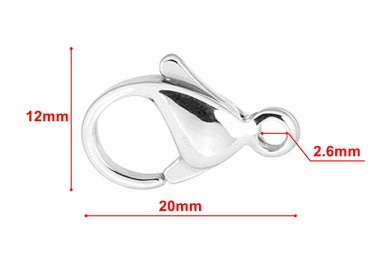 10pcs Lobster Claw Clasp 20mm x 12mm with Hole 2.6mm Stainless Steel Fasteners Highly Polished Tarnish and Scratch Resistant Easy Open Close