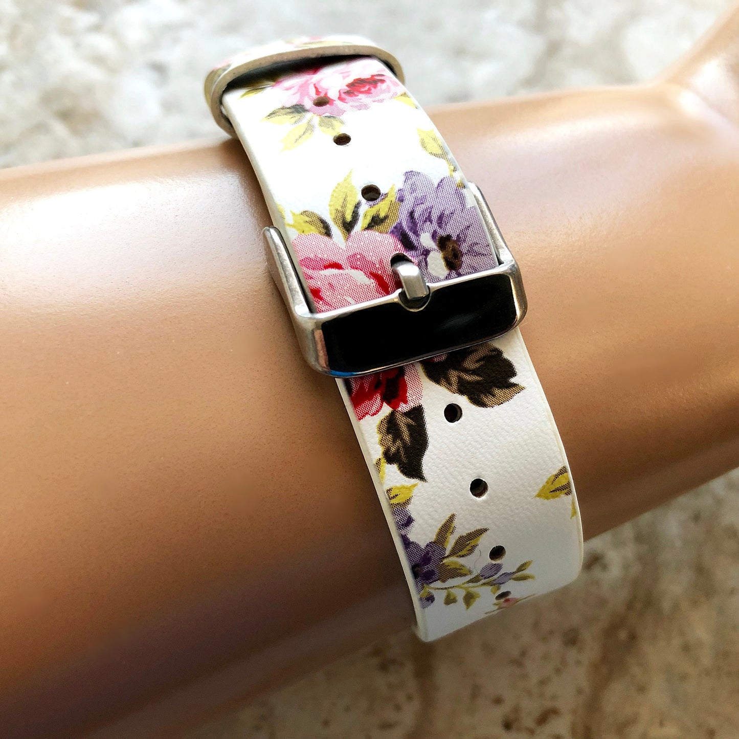 Google Pixel Watch 3 2 1 41mm Band Red Floral Roses FL-3 Leather Bracelet Wristband Strap Flowers Fashion Accessory Tech Jewelry B18A20