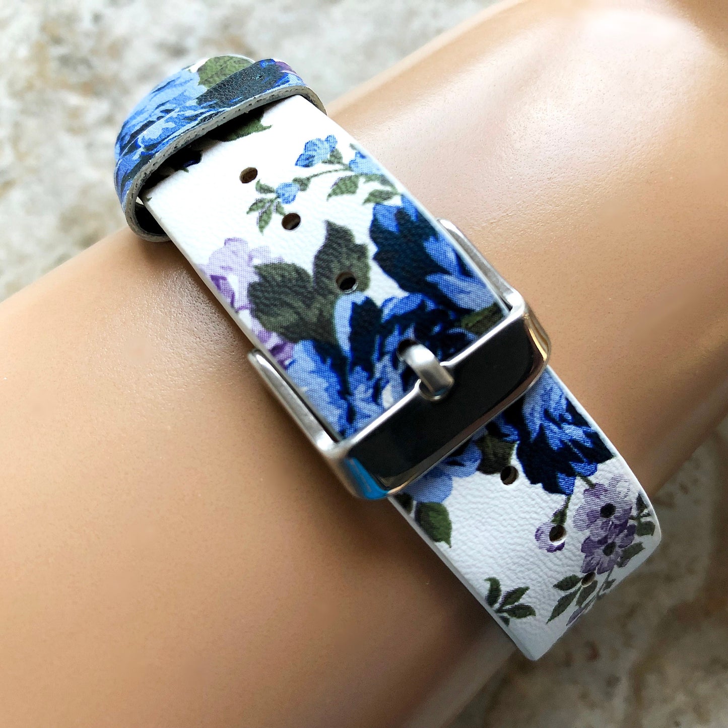 Google Pixel Watch 3 2 1 41mm Band Blue Floral Roses FL-2 Leather Bracelet Wristband Strap Flowers Fashion Accessory Tech Jewelry B18A20