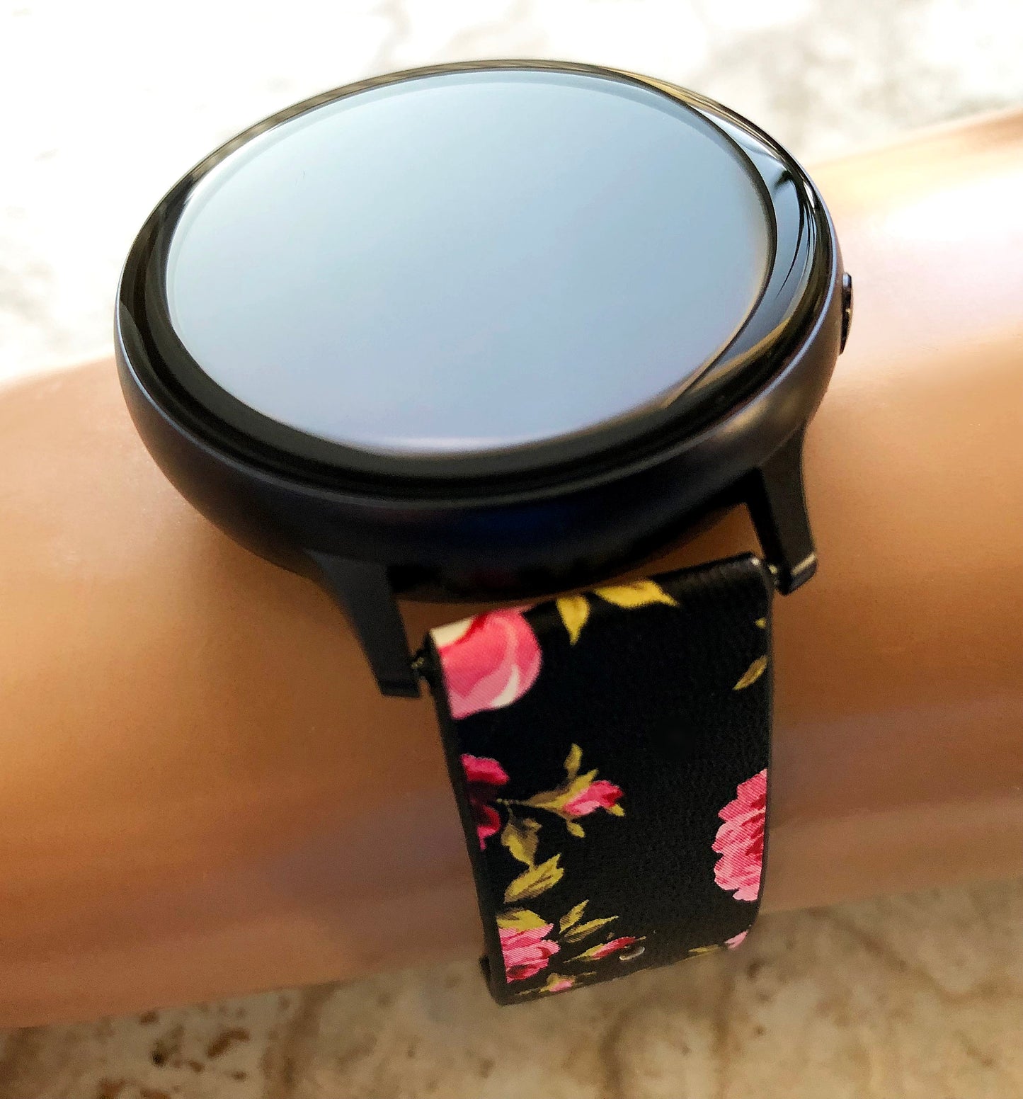 Samsung FL-5 Band for Galaxy Watch Active 2 40mm 42mm 44mm Soft Red Black Floral Bracelet Cuff Leather Wristband Strap Quick Release Pins