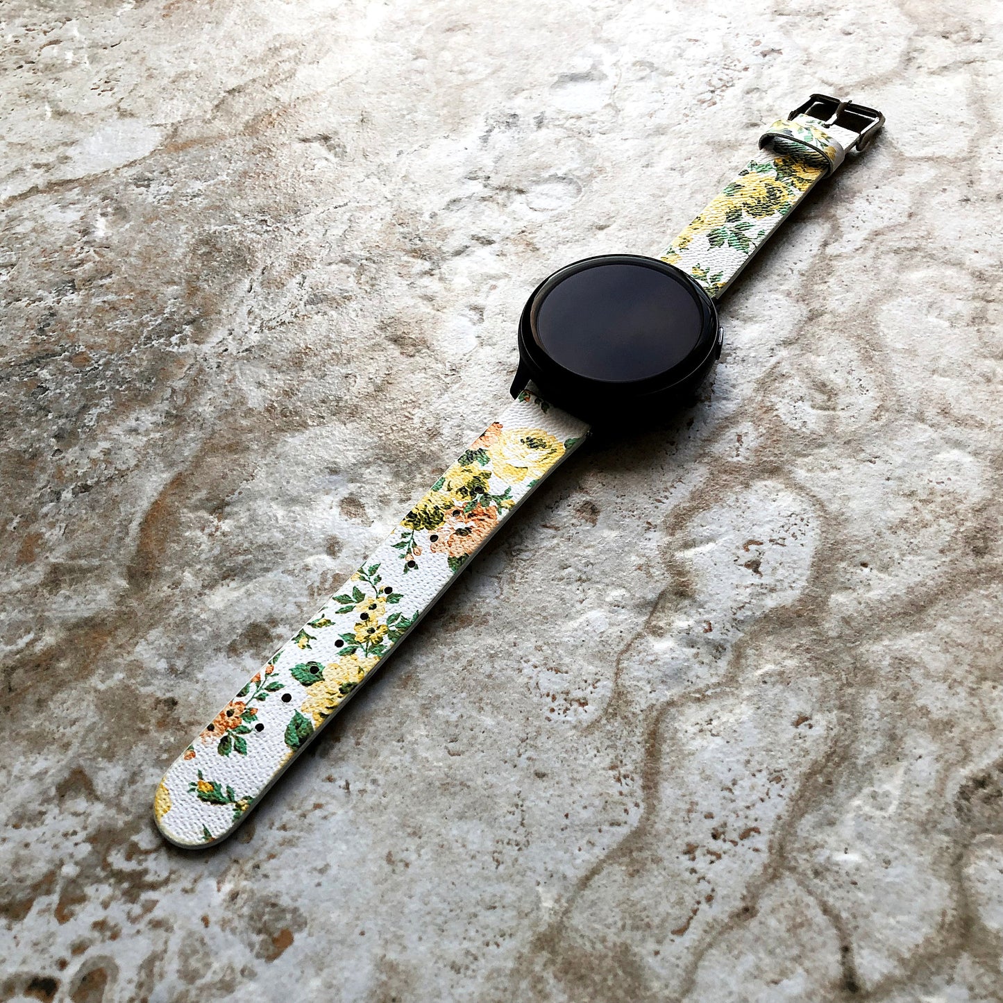 Yellow Floral FL-1 Band for Samsung Watch 7 6 5 4 40mm 44mm 45mm Classic 42mm 43mm 46mm 47mm Leather Bracelet Strap Quick Release Pins P20